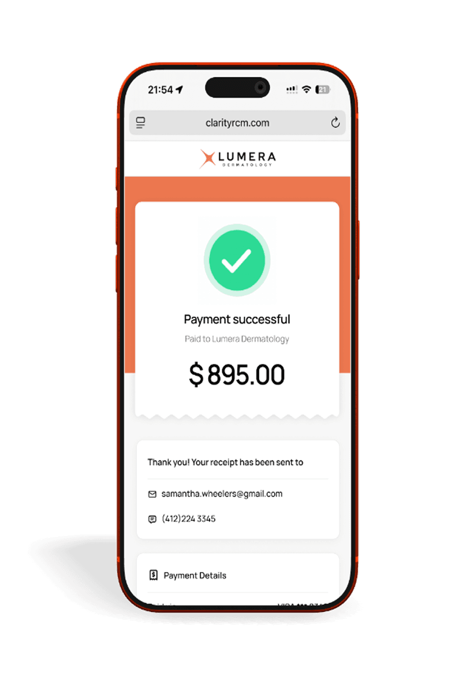 Patient payment confirmation on mobile